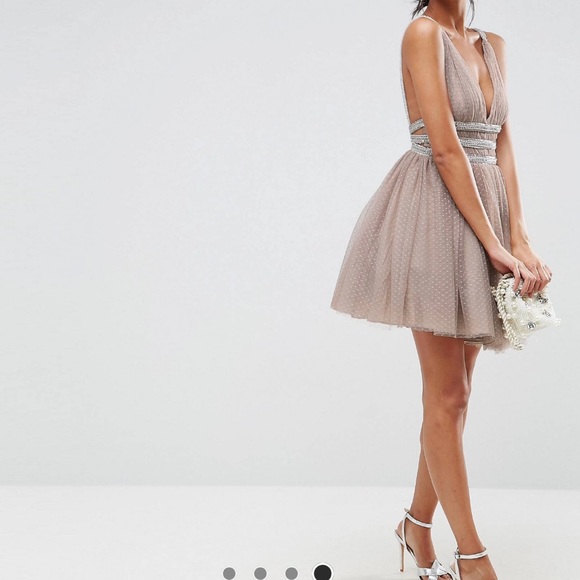 ASOS Tulle Strappy Embellished Mini Skater Dress - Picture 2 of 6